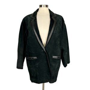 Helen Frushtick Furs Womens Black Suede Leather Jacket Oversized 80s size Large